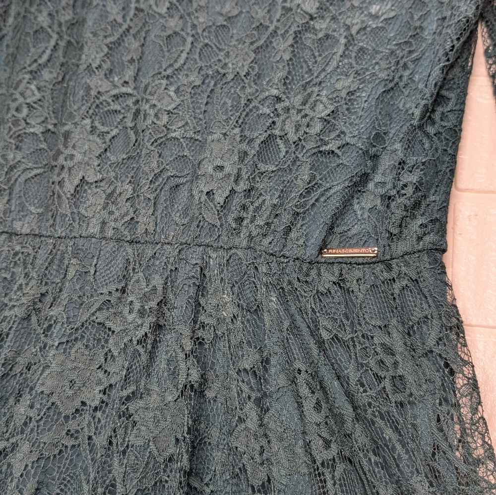 229-Rinascimento Teal‎ Long Sleeve Lace Dress High Low - Picture 4 of 7